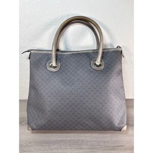 Vintage Gucci GG Logo Tote Canvas Handbag  with Leather Straps Made In Italy